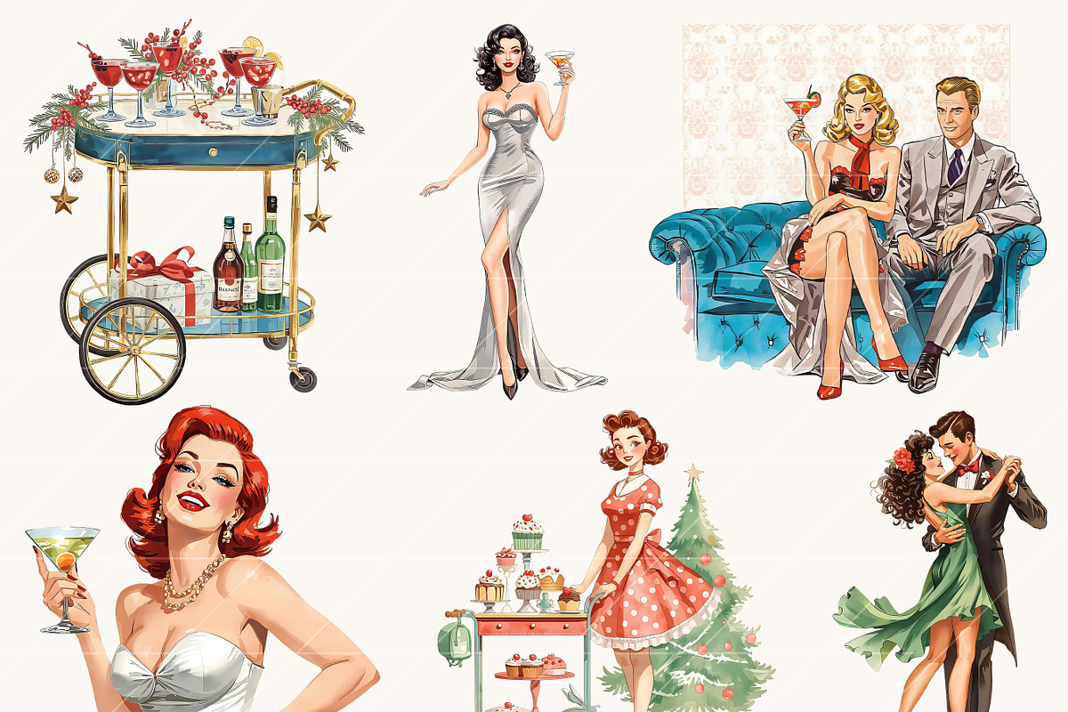 Vintage Glamorous Christmas Party, a Seasonal Illustration by Design Scotch (Photo 5 of 8)