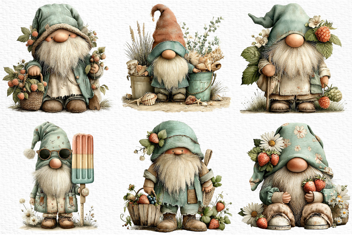 Whimsical Summer Gnome Clipart Png, an Illustration by Craft Nest (Photo 3 of 12)