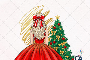 The Girl With Christmas Tree Png, an Illustration by Creative Art