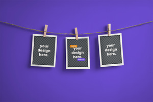 Three Photo Hanging with Pegs Mockup, a Product Mockup by Custom Scene