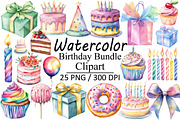 Watercolor Birthday Clipart, an Illustration by Design Market (Thumbnail 1 of 3)