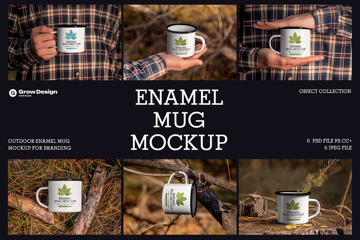 6 Outdoor Enamel Mug Mockup, a Cups & Container Mockup by Grow Design Craft Studio (Photo 1 of 6)