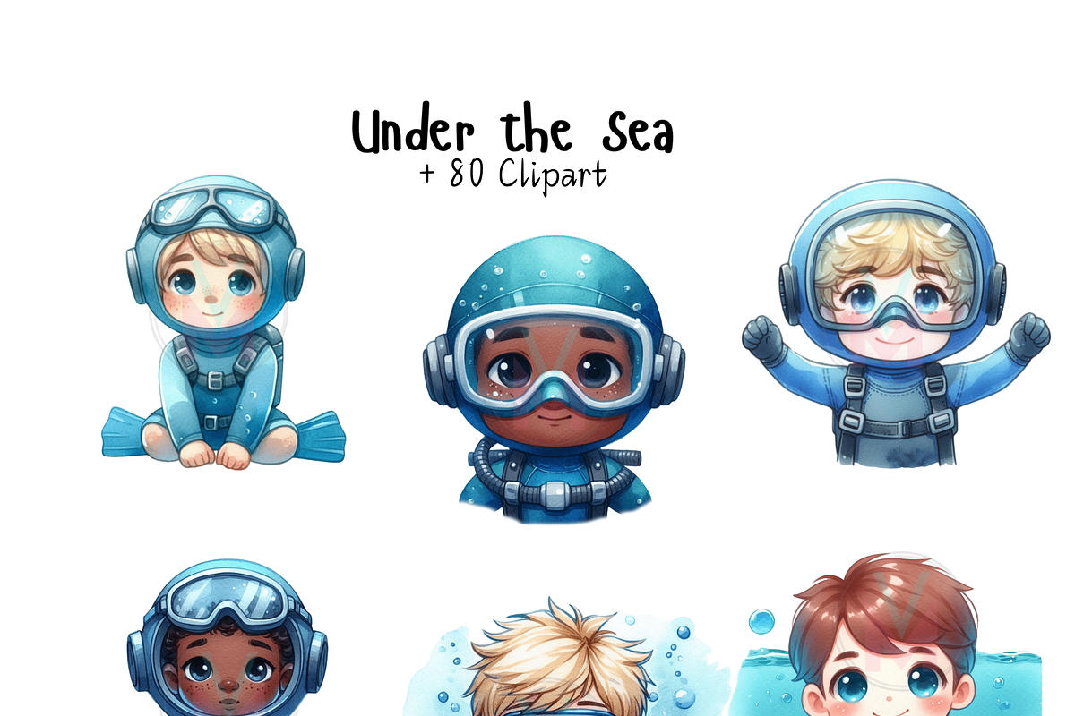 Undersea watercolor clipart, nursery, a Person Illustration by VM PARTYS  BY TAIRUMA (Photo 3 of 10)