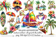 Watercolor Island Adventure Clipart, an Illustration by Designking (Thumbnail 1 of 5)