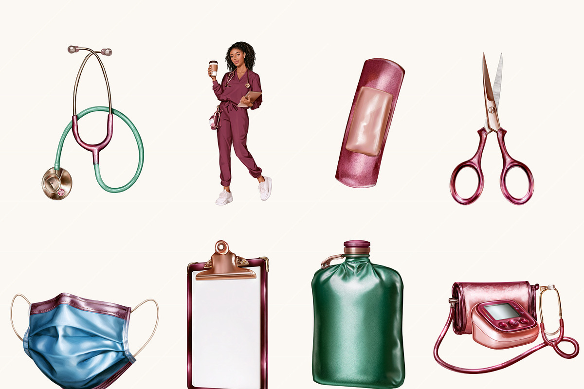 Watercolor Nurse Clipart Bundle, a Healthcare Illustration by BusyDaydesign (Photo 2 of 9)