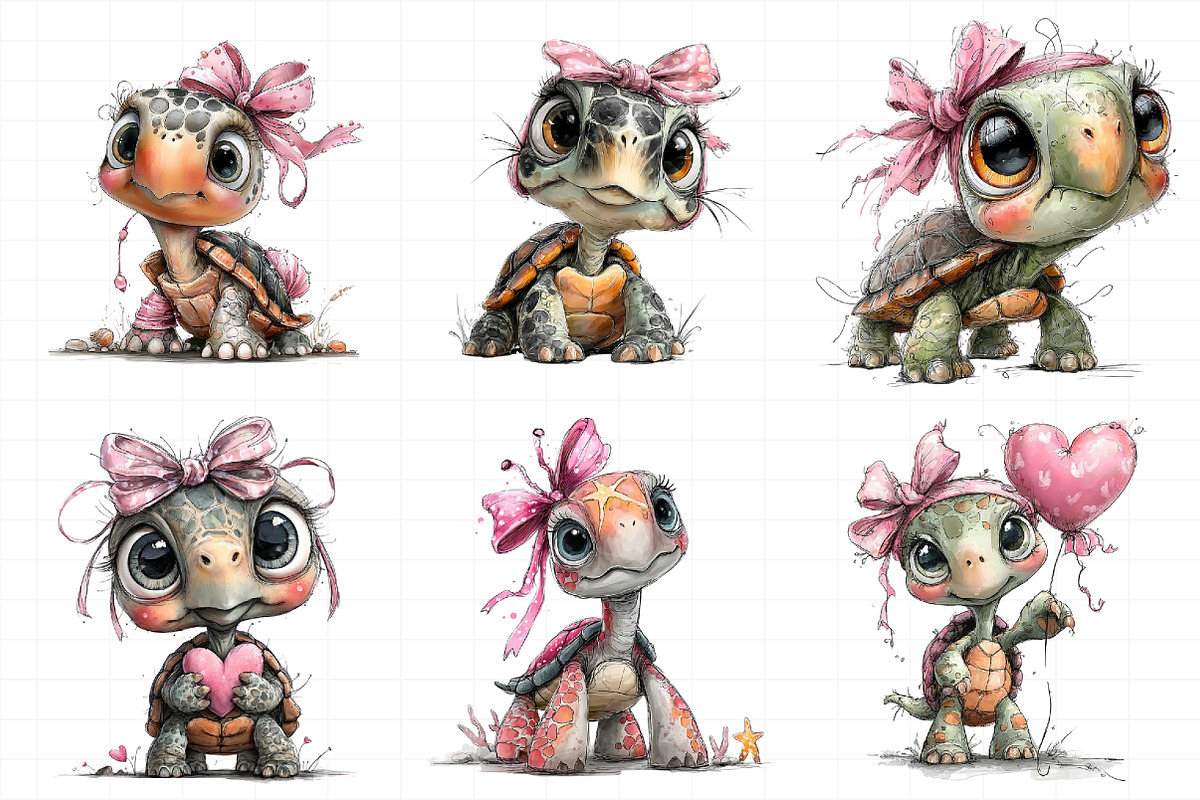 Tiny Turtle with Pink Bow Clipart, an Illustration by Daily.Designs (Photo 4 of 6)