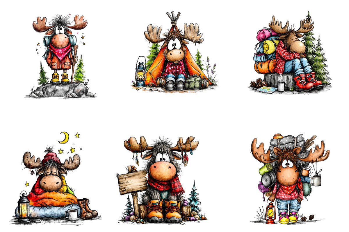 Camping Moose Clipart Bundle, a Seasonal Illustration by CreationArt (Photo 7 of 7)