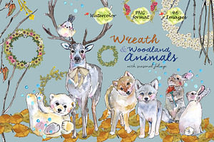 Watercolor Wreath & Woodland Friends