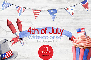 4th of July Watercolor Clipart Set 