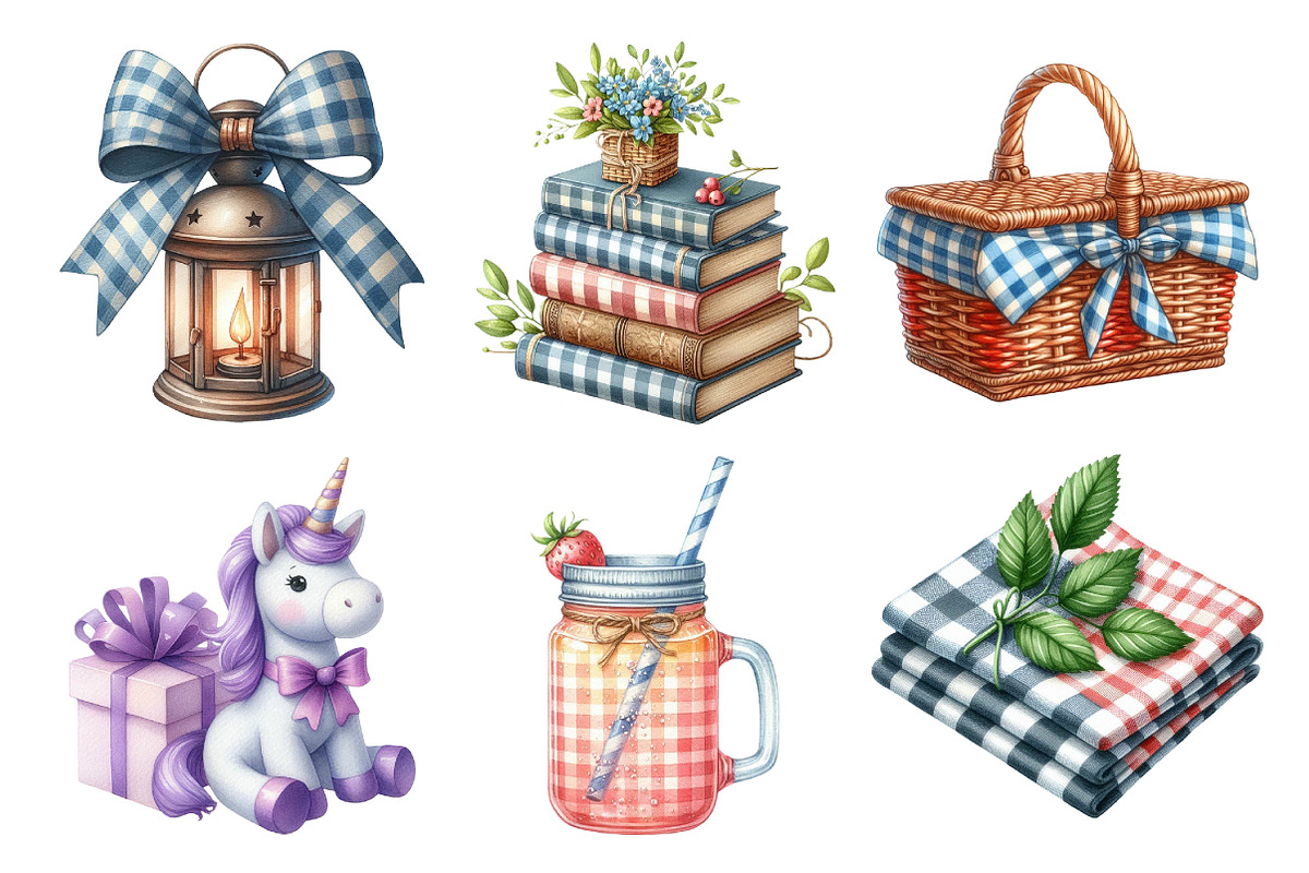 Watercolor Gingham Autumn Clipart Bu, an Illustration by Daily.Designs (Photo 5 of 5)