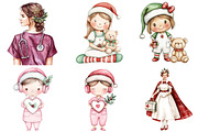 Christmas Nurse Clipart Set, a Seasonal Illustration by CitraGraphics (Thumbnail 2 of 9)