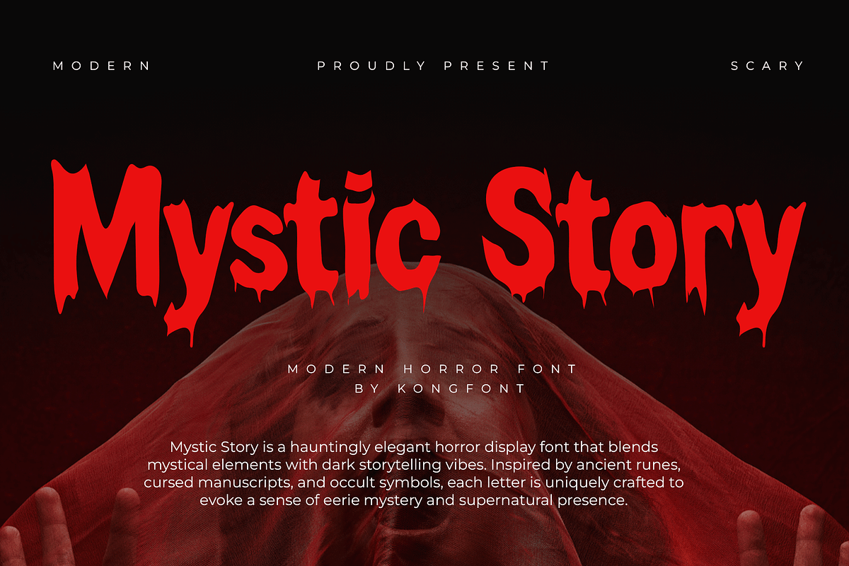 Mystic Story–Modern Horror Typeface, a Blackletter Font by overlaytemplates (Photo 1 of 5)