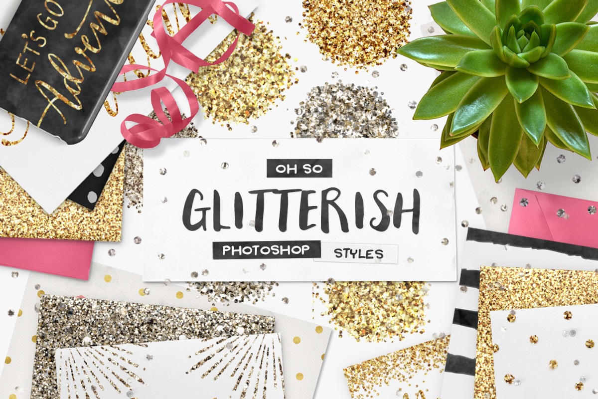 100 Glitter Photoshop Styles + Bonus, a Layer Style Add-On by Pink Coffie (Photo 1 of 5)