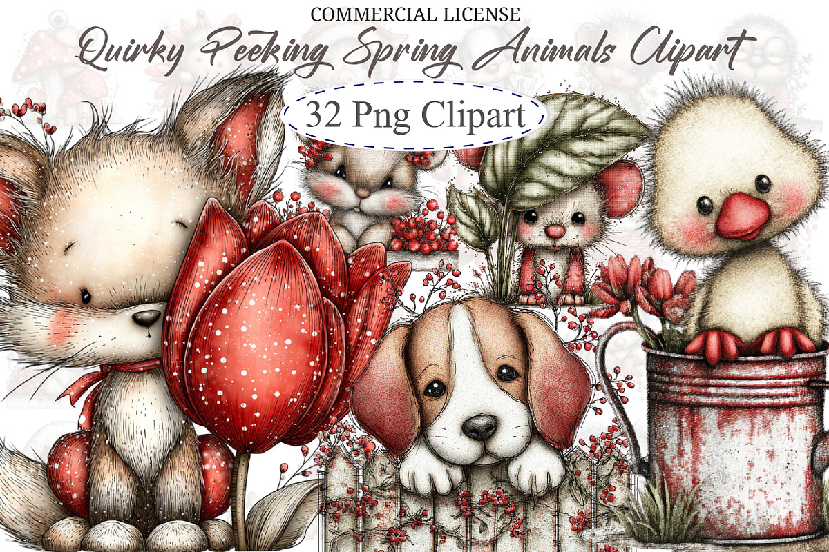 Quirky Peeking Spring Animals Clipar, an Illustration by designcity5 (Photo 1 of 5)