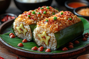 Delicious rice rolls wrapped in bana, a Photo by Tanuart