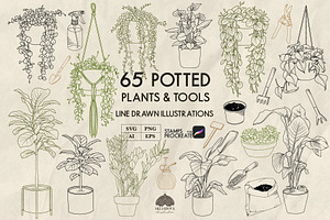 Potted Plants Line Art + Procreate