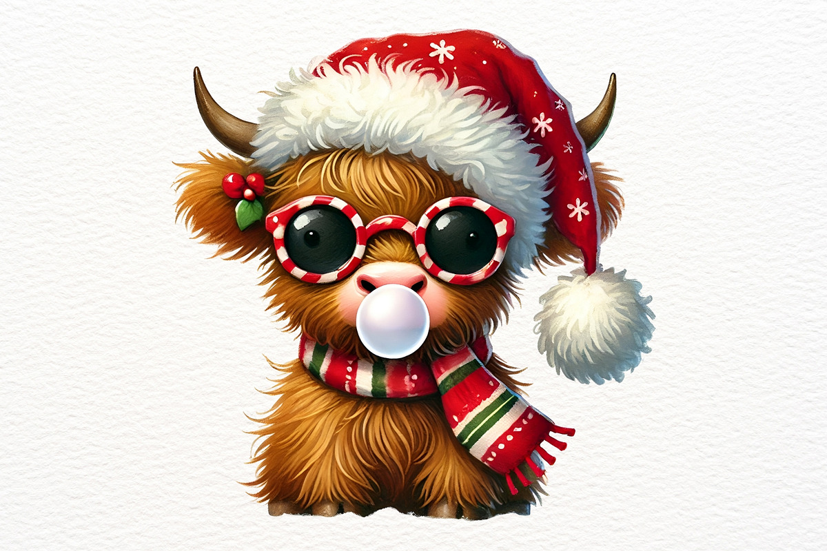 Christmas Highland Cow Clipart, an Animal Illustration by Nicolle's Colorful Art (Photo 7 of 10)