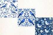 Blue Birds & Flowers Pattern, an Illustration by DreamCafeArt (Thumbnail 3 of 3)
