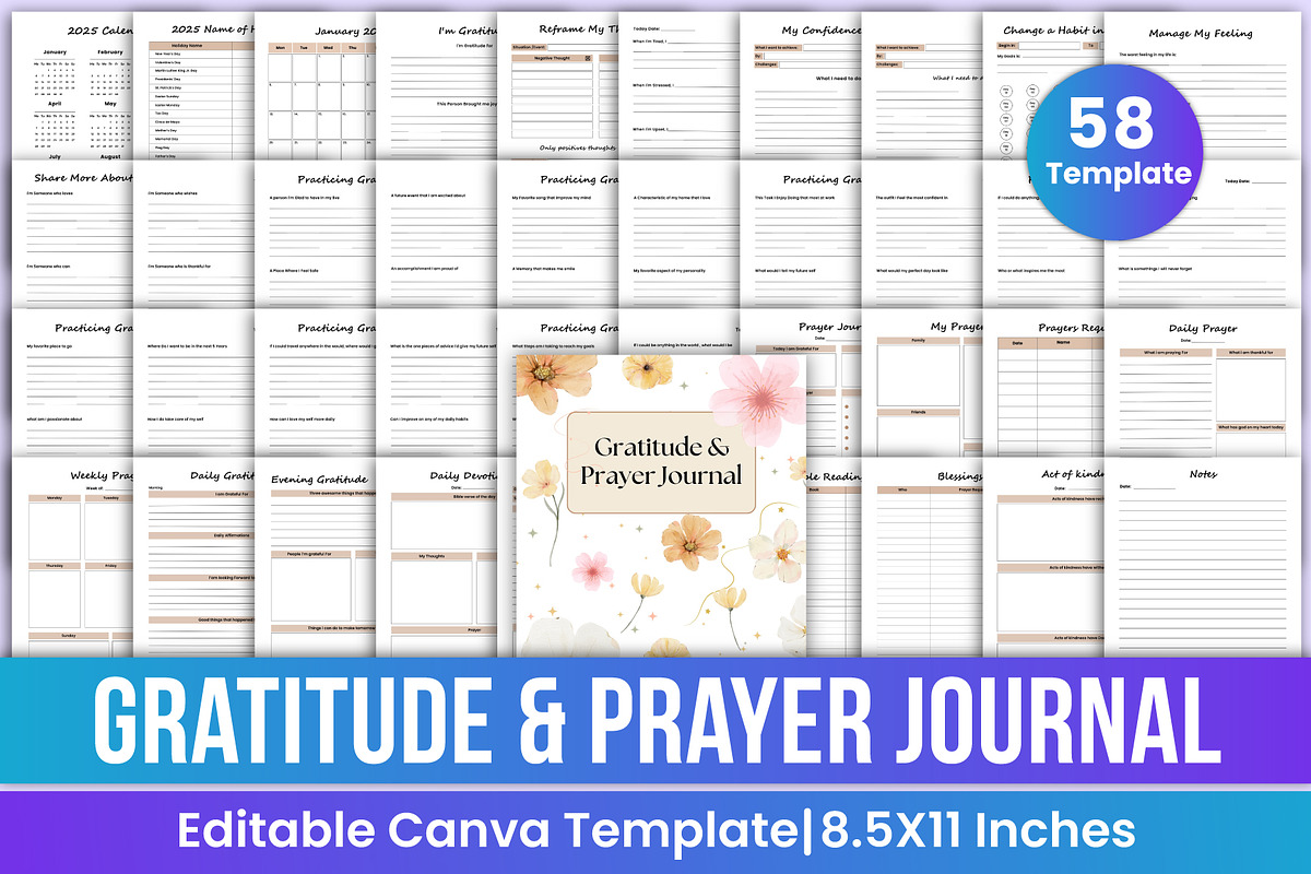 Gratitude & Prayer Journal Canva, a Stationery Template by Mustafiz (Photo 1 of 11)
