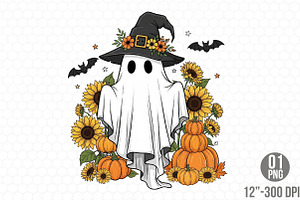 Spooky Ghost Halloween Pumpkins, an Illustration by Designking