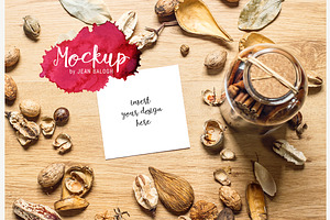 Square Card Mockup In Autumn