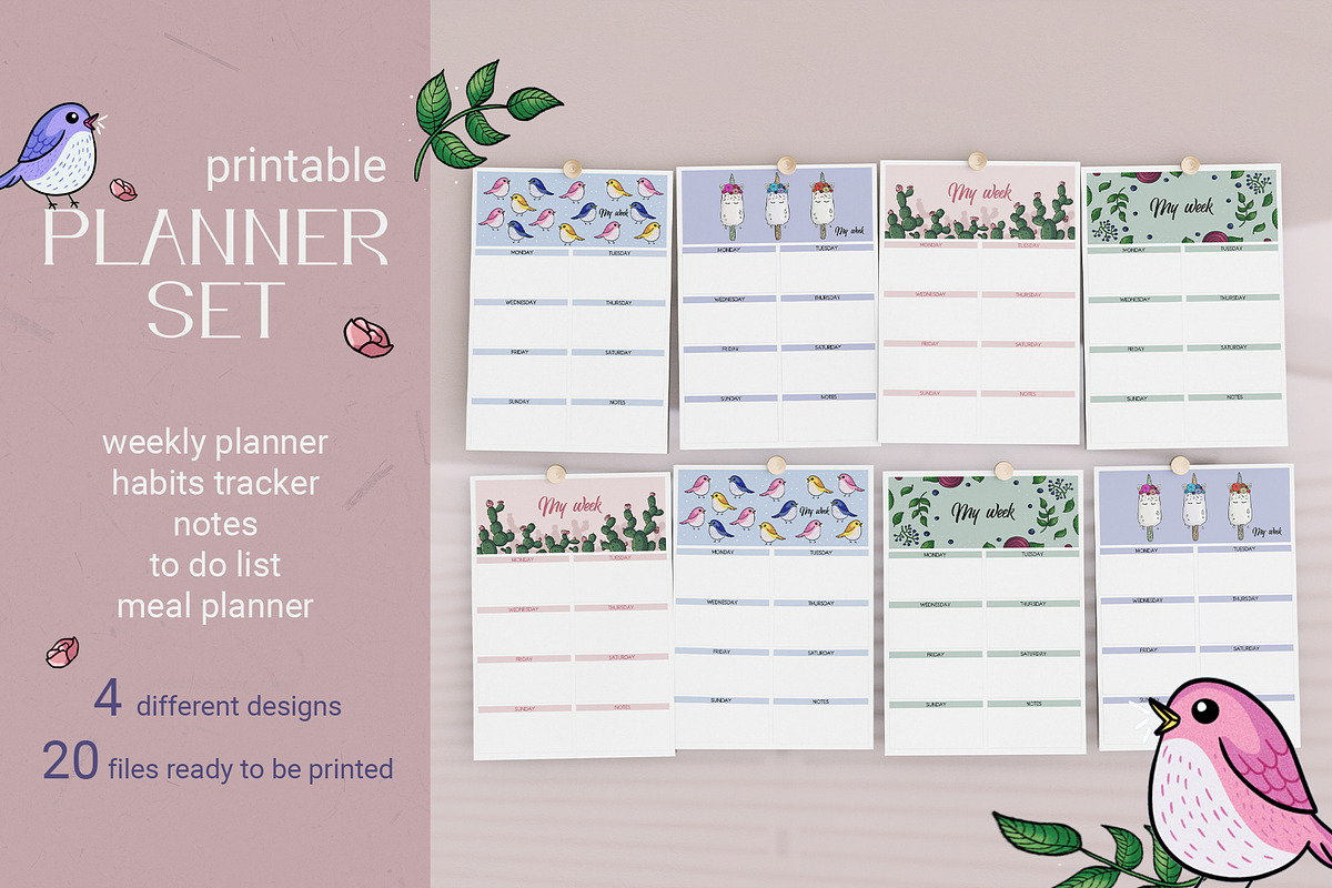 Cute illustrated planner set, a Stationery Template by Pixel Charm Studio (Photo 1 of 6)