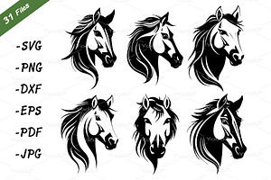 Vector group of horse head design., an Animal Illustration by yod67