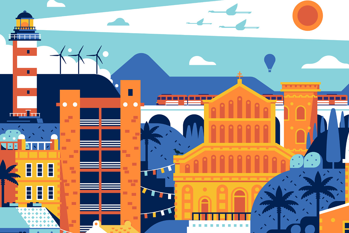 Mediterranean Sea Town Travel Poster, an Illustration by Alex Krugli (Photo 6 of 7)
