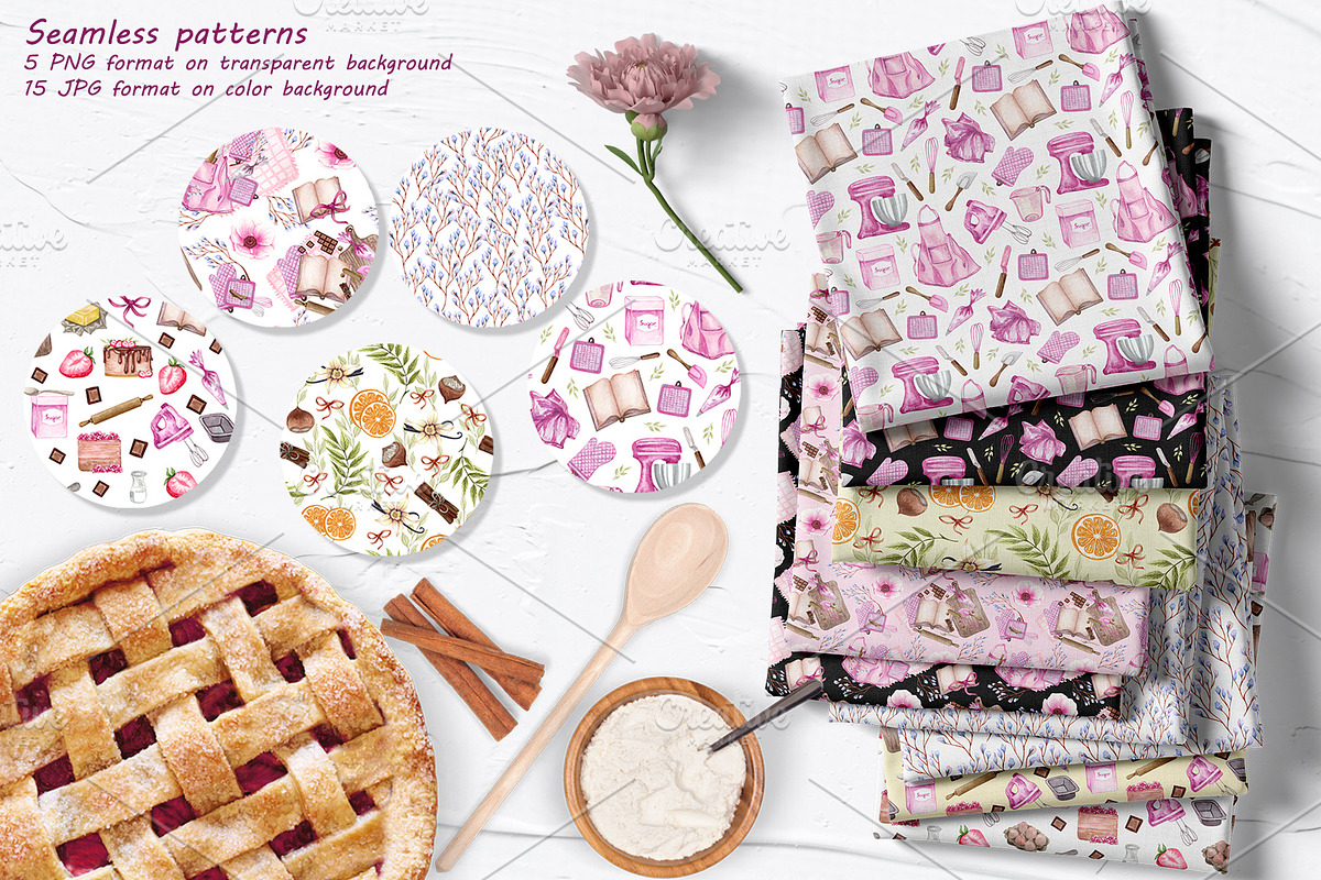 Home Bakery Watercolor Set, a Food Illustration by BarvArt (Photo 12 of 15)