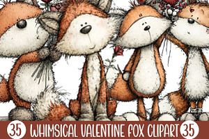 Whimsical Valentine Fox Clipart, an Illustration by Designking