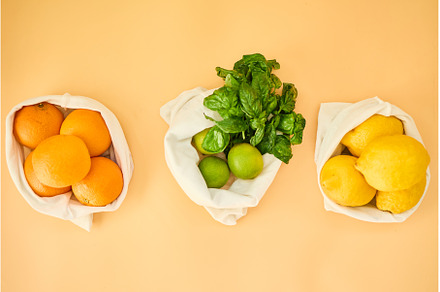 Fresh produce in eco-friendly bags