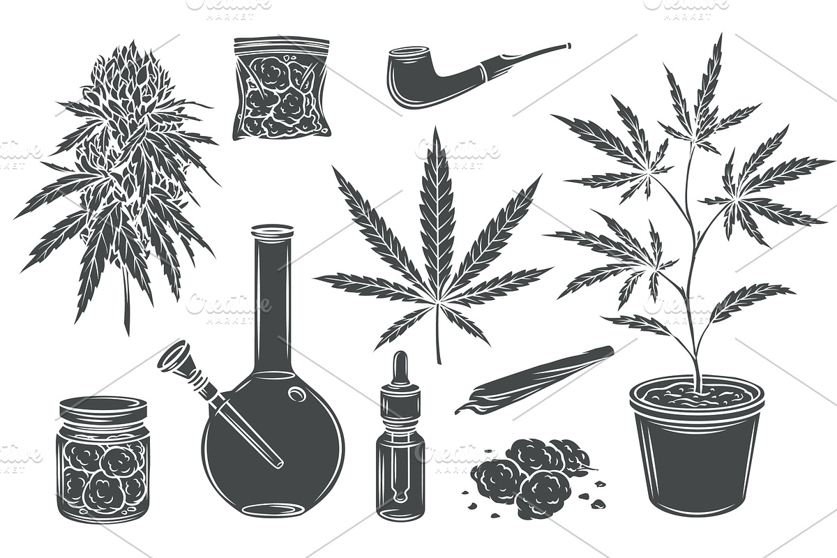 Marijuana glyph isolated icon set, an Object Illustration by VictoriaSergeeva