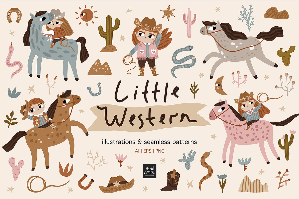 Little Western – clipart and pattern, an Animal Illustration by avdnadi (Photo 1 of 11)