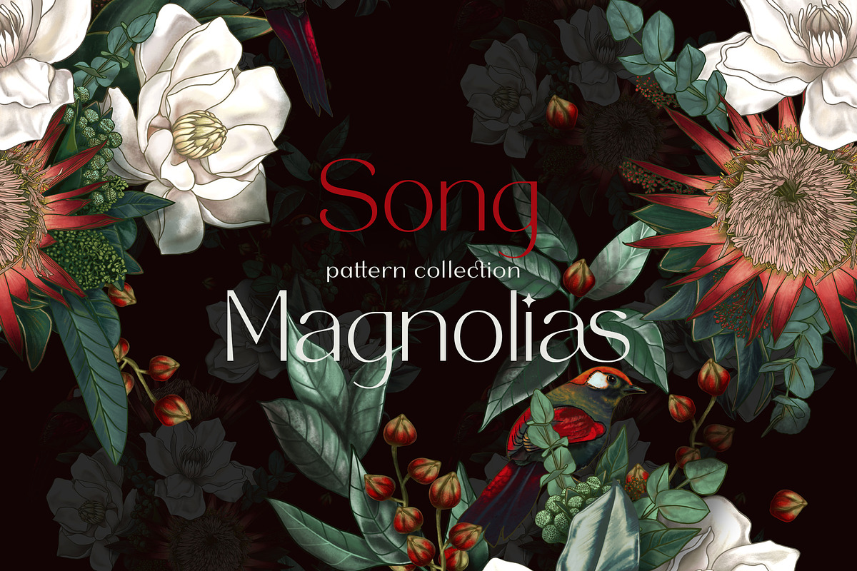 Seamless patterns Song of Magnolia, a Pattern Graphic by Yana Dobrik (Photo 1 of 13)