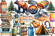 Vintage Retro Camping Clipart, an Illustration by Canvas Craft (Thumbnail 1 of 8)