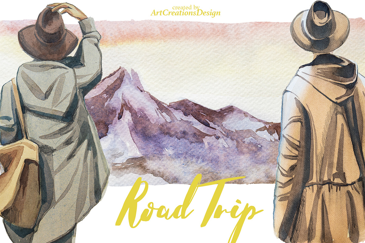 Watercolor Road Trip Clipart Set, a Person Illustration by ArtCreationsDesign (Photo 9 of 19)