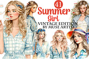 Watercolor Summer Girl Clipart Bundl, an Illustration by DreamArtGraphic (Thumbnail 1 of 8)