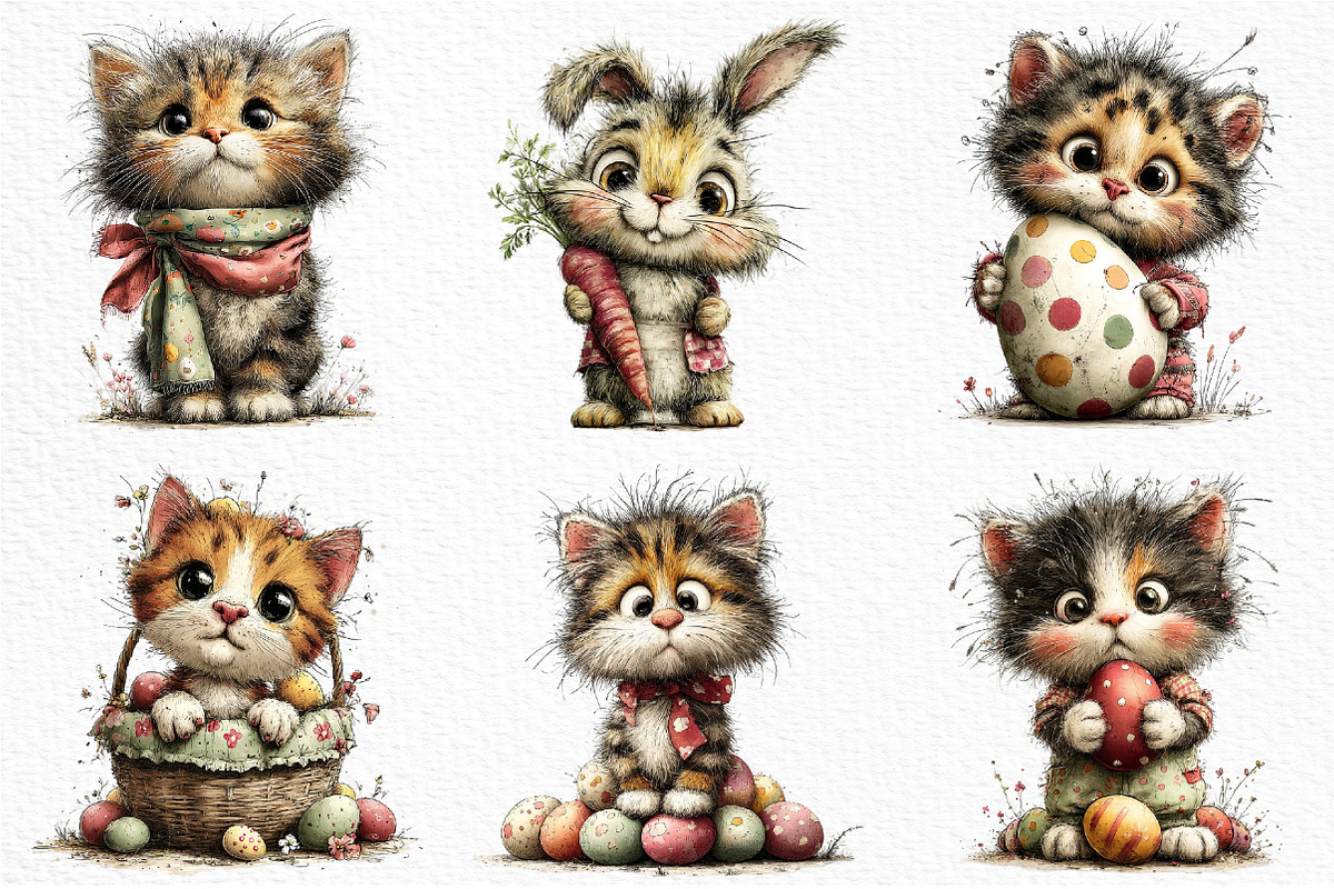 Whimsical Easter Kitten Clipart, an Illustration by Craft Nest (Photo 5 of 11)