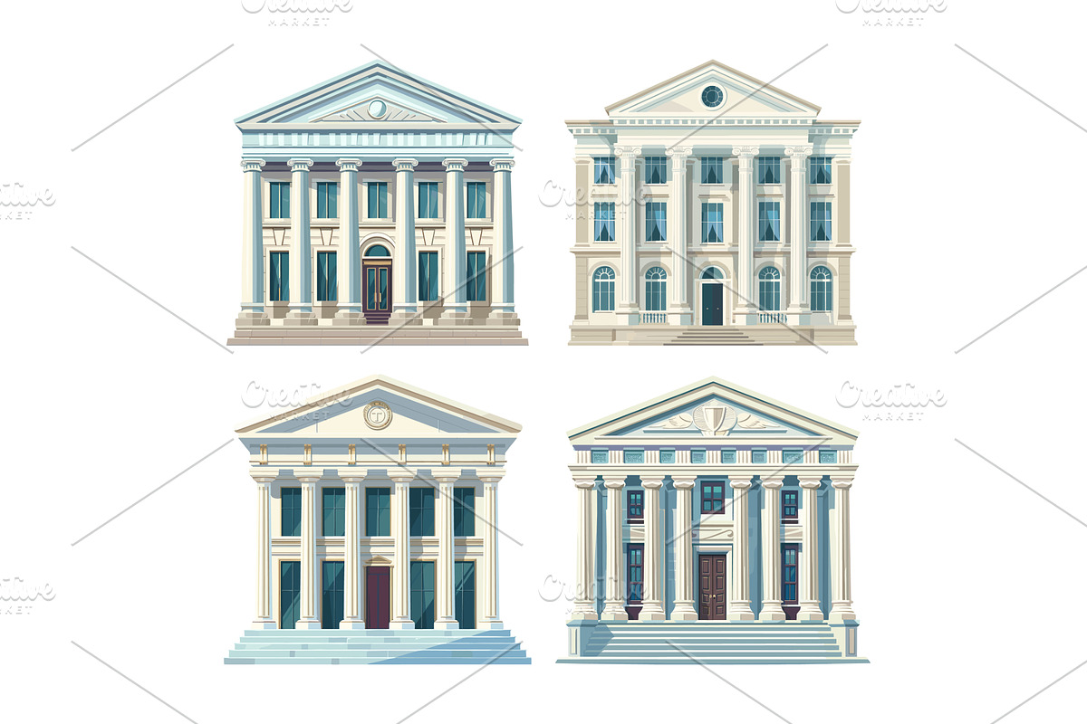 Banks cartoon vector set. Columns, an Object Illustration by Stock-Smart-Start