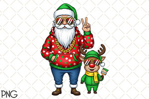 Christmas Santa Reindeer Png, Clipar, an Illustration by Black Bird Studio