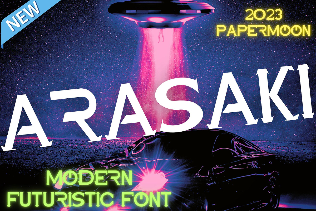 Arasaki Modern Futuristic Font, a Serif Font by PaperMoon (Photo 1 of 7)