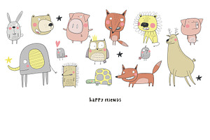 Hand Drawn Cartoon Animals Friends