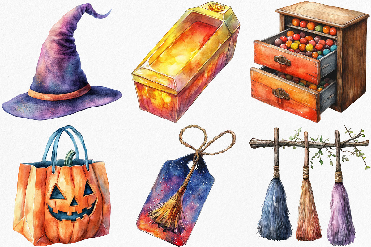 Watercolor Halloween Shop Clipart, an Illustration by Canvas Craft (Photo 7 of 8)