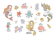 Cute Little Mermaids Vector Set, an Object Graphic by Teneresa (Thumbnail 2 of 6)
