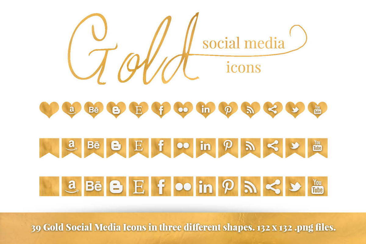 Gold Foil Social Media Icon Set, an Icon by Dream in Color Studio