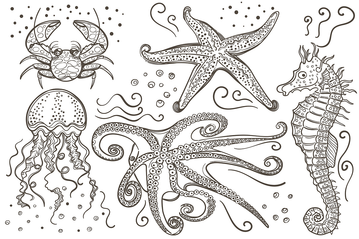 Marine life set., an Animal Illustration by FoxyDraw (Photo 3 of 8)