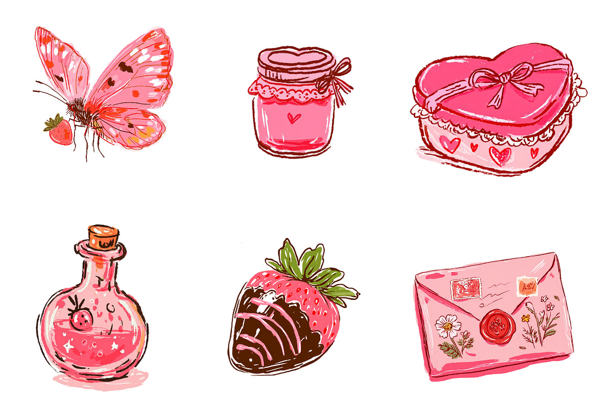 Coquette strawberry clipart retro, an Illustration by CreationArt (Photo 5 of 5)