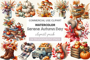 Serene Autumn Day Clipart, a Work Illustration by cherrydesign