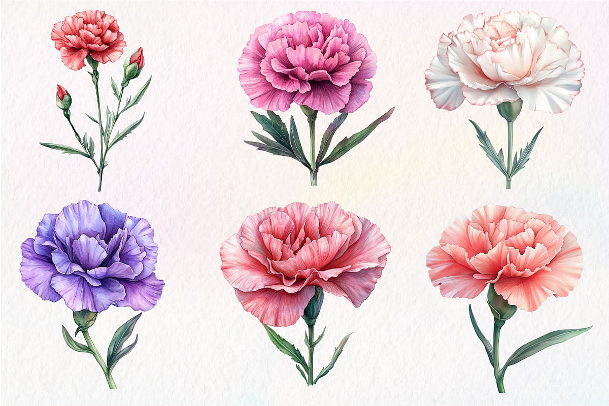 Watercolor Carnation Flower Clipart, an Illustration by Dream Creation (Photo 6 of 6)