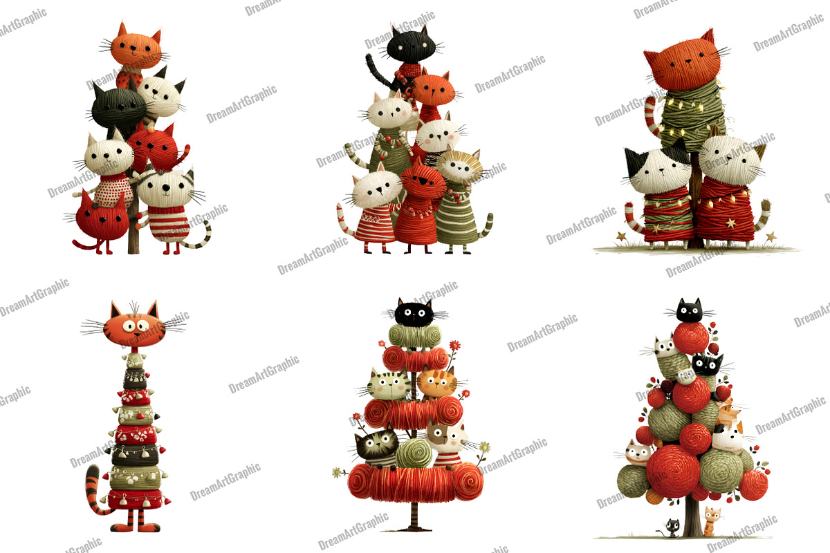 Knitted Cat Christmas Tree Clipart, an Illustration by DreamArtGraphic (Photo 3 of 5)